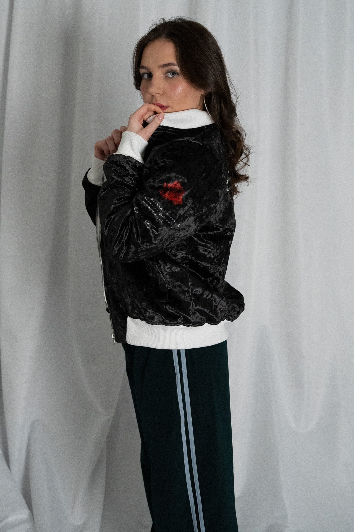 Image of ENIGMA PRIVE Metaphysical Veganizer Velvet Bomber Jacket